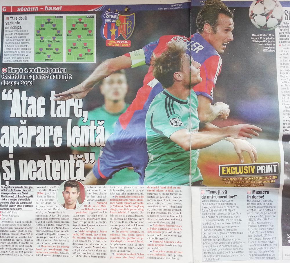 Matchvorschau in der "Gazeta sporturilor"